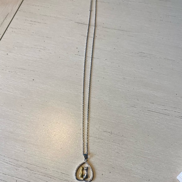 Kitty Cat,Gold & Silver; Diamond Heart Necklace - Picture 3 of 7